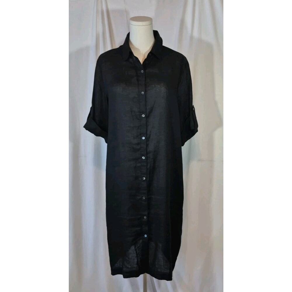 J. McLaughlin Black Button-Front Mini Shirt Dress